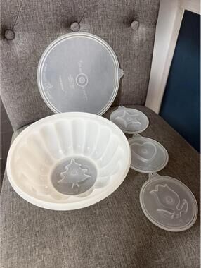 VTG Tupperware 6 Piece Jello Mold 616 631 620 632 633 229 733 W/ Lid Made USA *